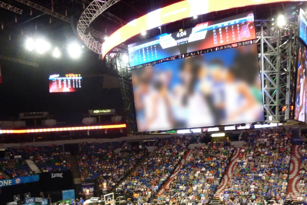 Large-format arena display and live audience